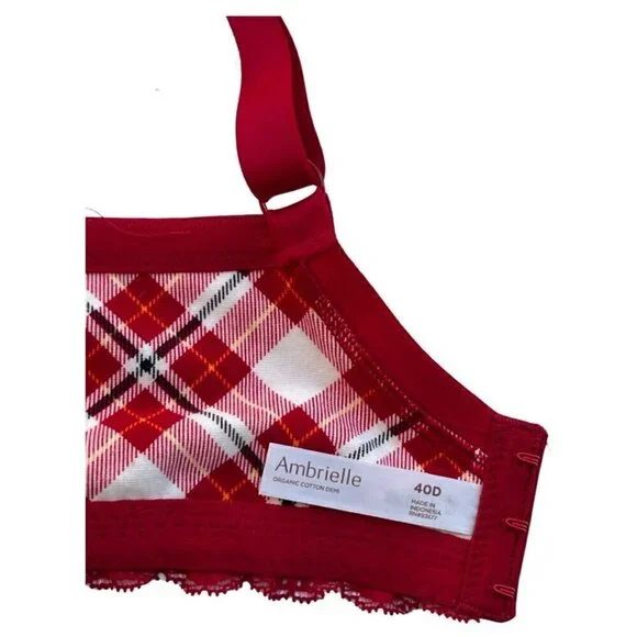 Ambrielle Organic Cotton Demi Classic Racerback Red Plaid Bra Size 40D - Picture 4 of 10